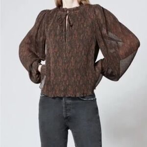 Ganni Georgette Blouse Size 38 (US 6) French Roast Floral